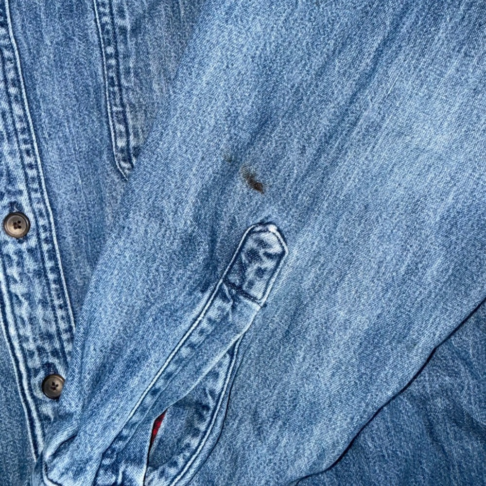 LL Bean Flannel Lined Denim Shirt Mens Large Blue Vintage Made in USA Workwear - Picture 2 of 7